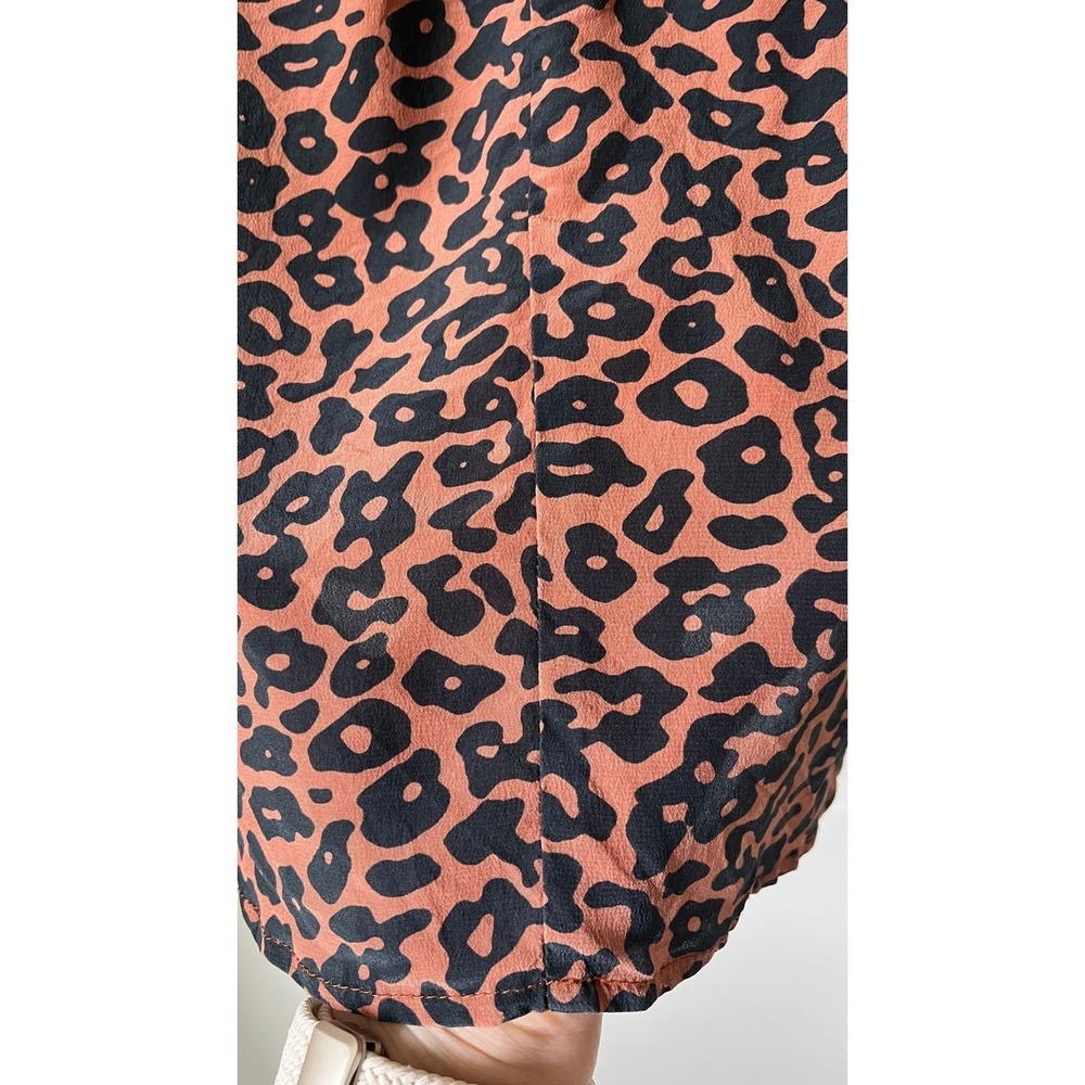 Amour Vert Renata Leopard Print Silk Blouse Cap Sleeve Split-Neck Blouse Sz S - Picture 7 of 10
